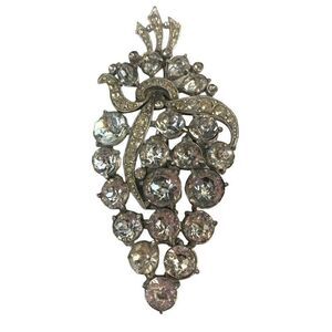 Vintage Rare Staret 1940s 3.75" Silvertone Rhinestone Grape Brooch